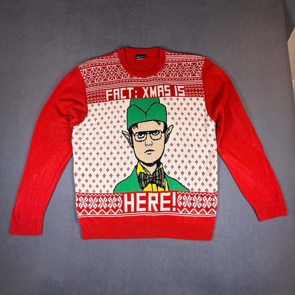 The Office Dwight Schrute Elf Fact Xmas Is Here Ugly Christmas Sweater Red XL